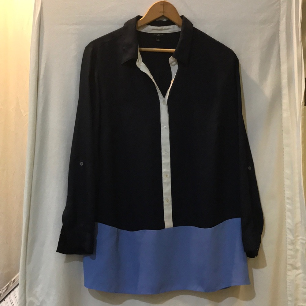 Talbots 2X  color blocked blouse blue/cream